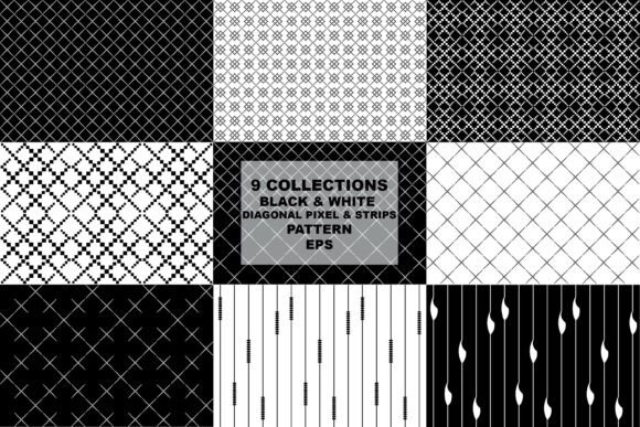 9 Black White Pixel and Stripe Pattern