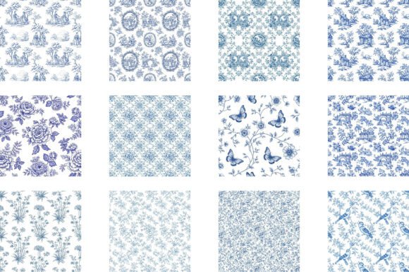 Blue Toile De Jouy Digital Paper Bundle