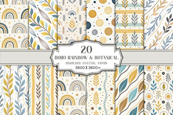 Boho Rainbow Botanical Seamless Paper for Creative Expression