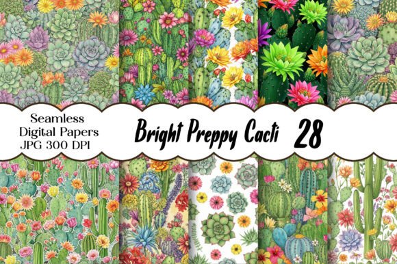 Bright Preppy Cacti Digital Paper: A Vibrant Addition to Your Creative Projects