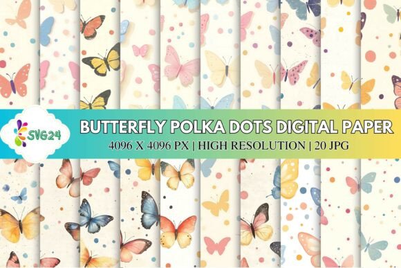 Butterfly Polka Dots Digital Paper