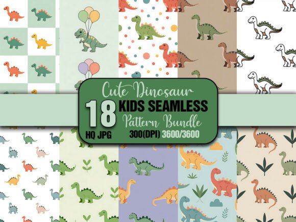 Cute Dino Seamless Pattern Pack