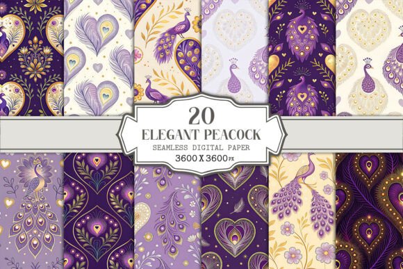 Elegant Peacock Seamless Pattern Bundle for Creative Workflows