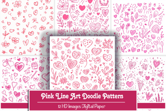 Elevating Digital Design with Pink Line Art Doodle Patterns