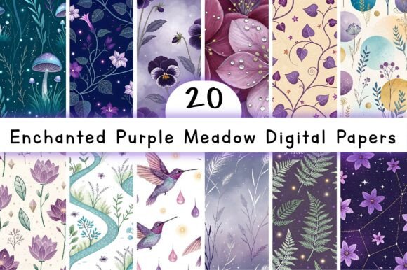 Enchanted Purple Meadow Digital Papers