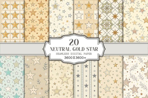 Neutral Gold Star Seamless Pattern Bundl