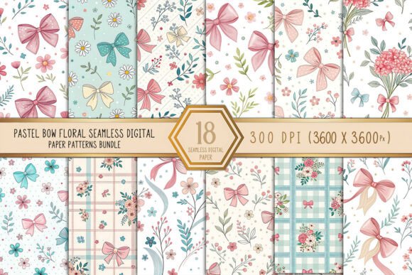 Pastel Bow Floral Digital Paper Bundle: A Versatile Creative Resource for Designers and Crafters