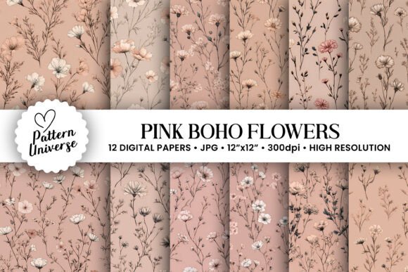 Pink Boho Flowers Digital Papers: A Versatile Creative Tool for Modern Crafters