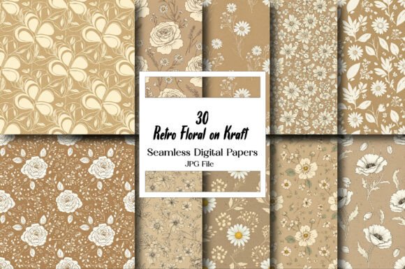 Retro Floral on Kraft Paper