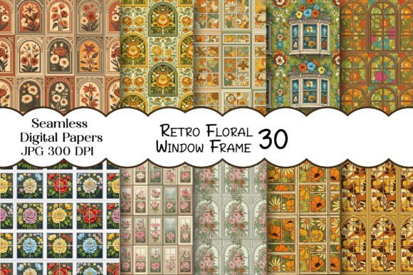 Retro Floral Window Frame Papers