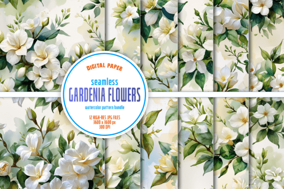 Seamless Gardenia Flower Watercolor: A Versatile Digital Design for Creative Projects