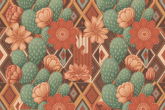 Southwestern Cactus Floral Pattern: A Fusion of Desert Charm and Botanical Brilliance