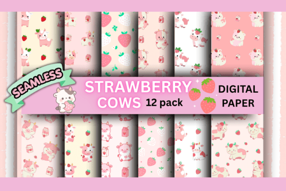 Strawberry Cow Seamless Digital Paper: A Sweet Addition to Your Creative Projects