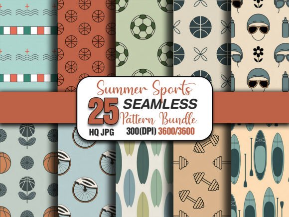 Summer Sports Seamless Pattern Bundle: Elevate Your Designs with Dynamic Athletic Themes