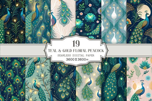 Teal Gold Floral Peacock Seamless: A Versatile Design for Creative Workflows