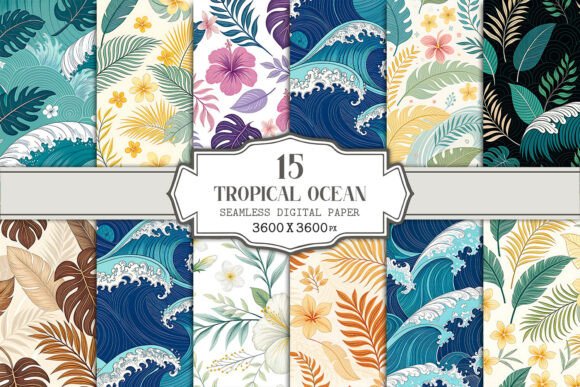 Tropical Ocean Seamless Pattern Bundle