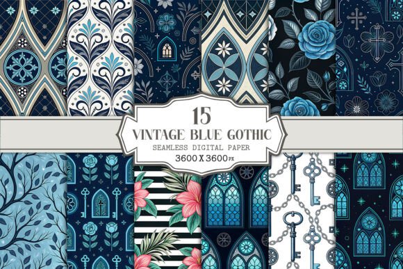 Vintage Blue Gothic Seamless Pattern